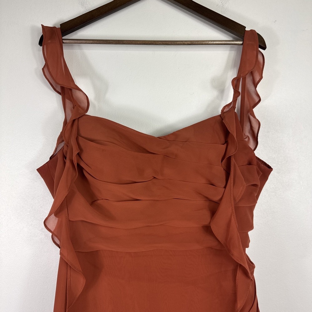 Azazie Rust Ruffled-Sleeve Column Gown - Picture 5 of 15